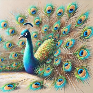 Majestic peacock rice paper, decoupage paper with peacock design, peacock feather craft paper, exotic bird picture, wall hanging art
