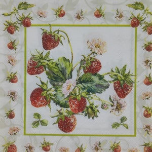 Strawberry Paper Napkins: Decorative Decoupage Craft Supplies (Set of 4)