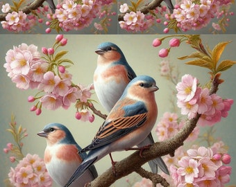 Bird & Cherry Blossom Rice Paper: A4 Decoupage Paper