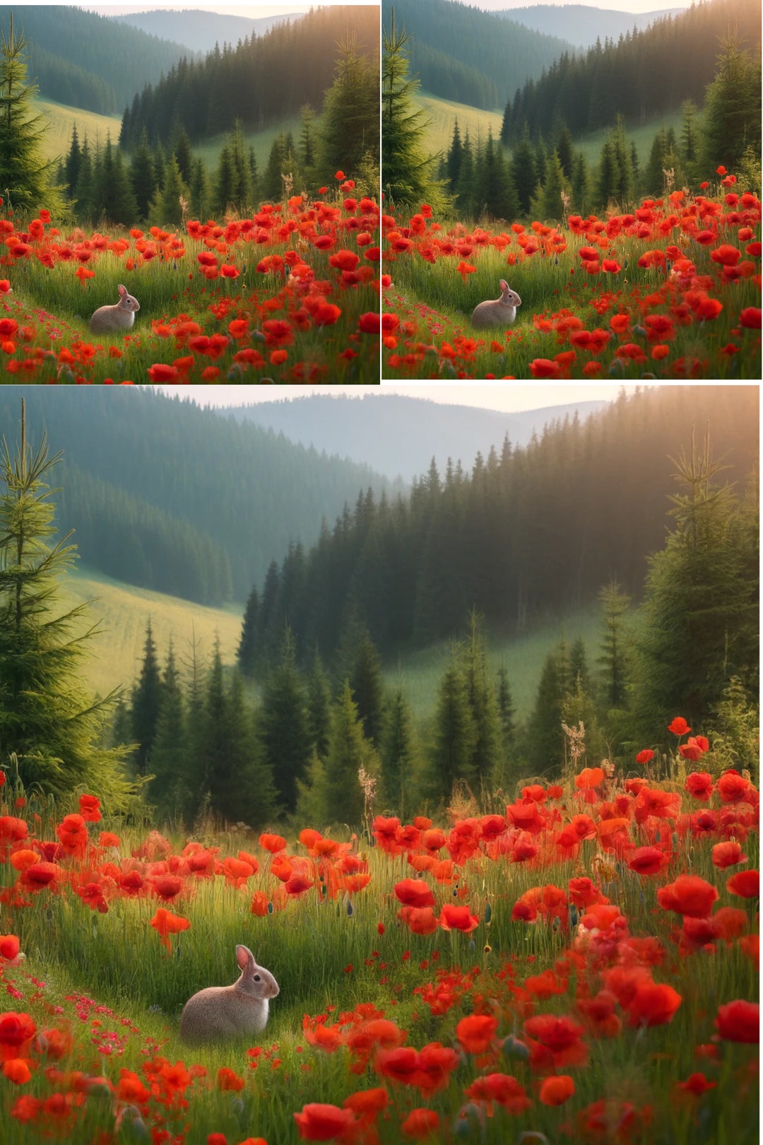 Rabbit in Poppies Meadow Rice Paper - Decoupage, Scrapbooking (A4 Sheet ...