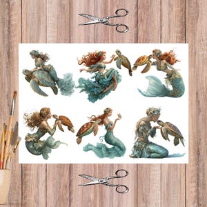 Photorealistic Mermaid with Sea Turtle Rice Paper for Decoupage - Whimsical Fantasy Ocean Design for Scrapbooking, 5130