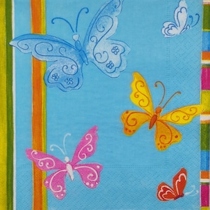 4 servilletas de papel únicas de mariposa para decoupage Craft Collage Journal Crafting Ephemera Decopatch Art, mariposas sobre fondo azul