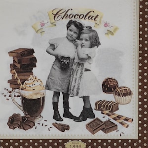 Sólo 2 servilletas de papel únicas para decoupage Craft Collage Journal Crafting Ephemera Decopatch Art, Vintage Chocolates Girls Napkin