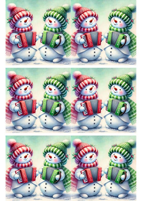 Collage de acordeón de muñecos de nieve (papel de arroz A4 para
