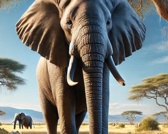 Elephant on Savannah Rice Paper - Decoupage, Scrapbooking (A4)