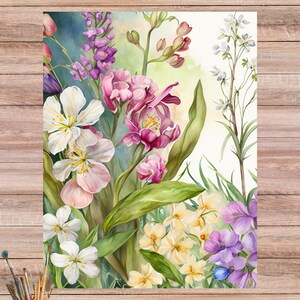 Papel de arroz con fondo floral para decoupage, diseño de papel con temática de jardín, papel suave con estampado botánico A4, página de diario de flores silvestres 4629