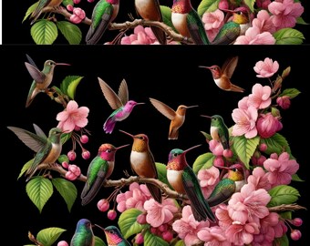Hummingbirds and Cherry Blossom Rice Paper: Decoupage, Scrapbooking, Collage (A4)