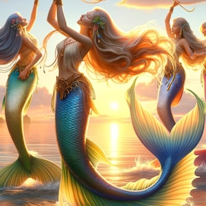 Papel de arroz para decoupage, imagen completa de sirenas bailando, 1 hoja A4, suministros para técnicas mixtas, diario basura, efímeras, DIARIO