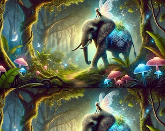 Fairy Tale Elephant Rice Paper: Magical Forest Collage Sheet (A4)