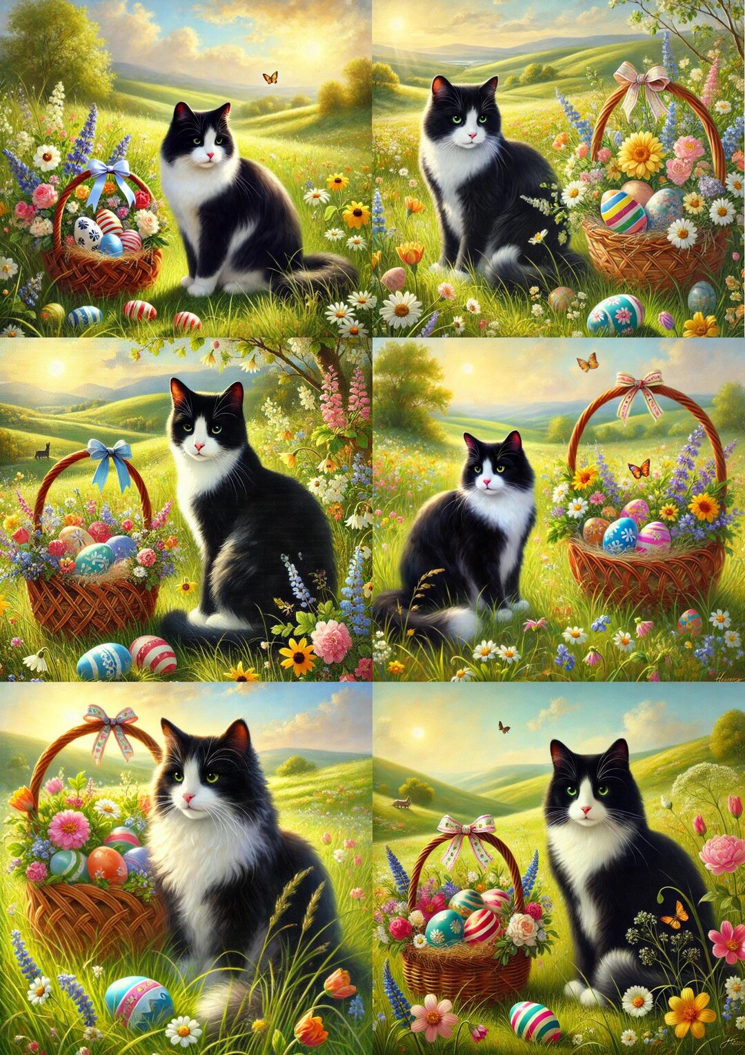 Black & White Cat Easter Rice Paper, Kitten With Easter Eggs Decoupage ...