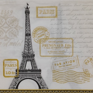 4 servilletas de papel de almuerzo individuales para decoupage Craft Collage Journal Crafting Ephemera Decopatch Art, Paris Rendezvous Cream, Torre Eiffel