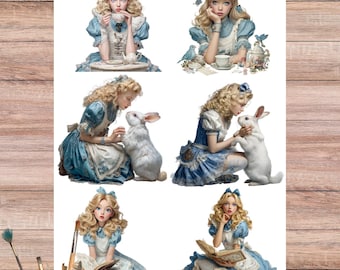 Alice in Wonderland Rice Paper – Vintage Fairytale Illustrations – Decoupage Paper for Crafts, Scrapbooking & DIY Projects
