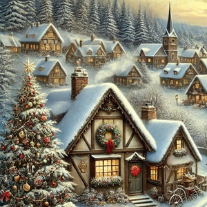 Winter Village Rice Paper: Christmas Scenery Decoupage, Scrapbooking (A4 Sheet)