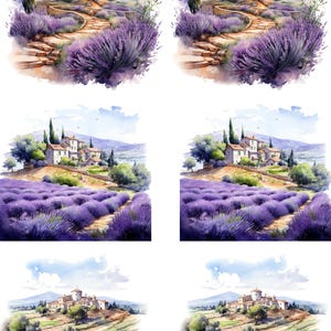 Papel de Arroz para Decoupage, Papel de Collage "Campo de Lavanda y Retiro Majestuoso", Papel de Arroz Provenzal, Hermoso Paisaje n.° 4343