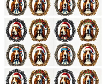 Papel de arroz navideño con diseño de perro Basset para decoupage: hoja de collage tamaño A4