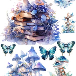 Papier de riz pour découpage, champignons bleus enchantés, pays des fées magique sur papier artisanal, forêt magique fantastique, champignons vénéneux bleus, n° 4375