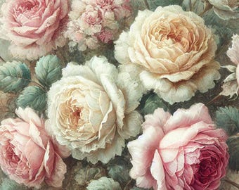 Papel de arroz con rosas estilo shabby chic: decoupage floral vintage