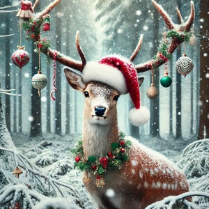 Majestätischer Hirsch in Weihnachtslandschaft, Reispapier für Decoupage, Bastelbedarf, Junk Journal, Mixed Media Bedarf, 1 A4 Einzelblatt