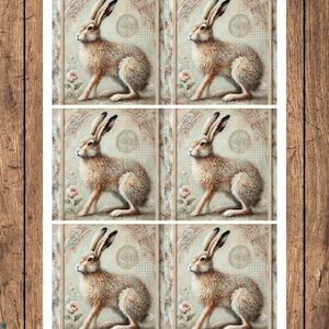 Papel de arroz con forma de liebre salvaje, papel rústico para decoupage con forma de liebre, decoración de animales con estilo shabby chic, papel de conejo de estilo vintage, arte de conejo envejecido, collage