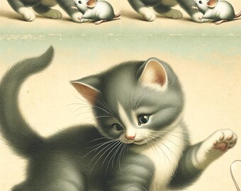 Cat and Mouse Rice Paper A4: Decoupage Craft Paper