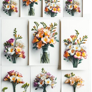 Freesia Bouquets - Rice Paper for Decoupage Crafts Scrapbooking Collage Mixed Media Junk Journal - Journaling  1 A4 Standard Size Collection