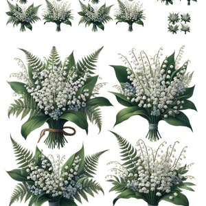 Collage de bouquets de muguet et de fougères - Papier pour découpage artisanal pour scrapbooking Techniques mixtes - Papier de riz décoratif