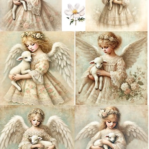 Papel de arroz para decoupage, papel para decoupage con motivo de ángel de estilo shabby chic, papel para manualidades con ángel sosteniendo un cordero, suministros para hacer tarjetas, n.º 4266