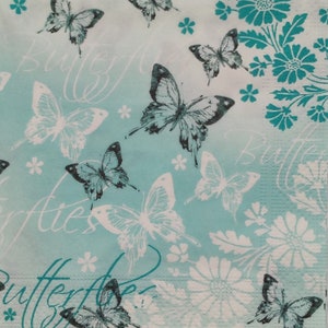 Hermosas servilletas decorativas de mariposas para diario de collage artesanal de decoupage. 4 servilletas individuales de papel para el almuerzo, servilletas de técnica mixta, primavera