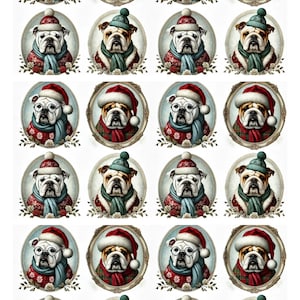 Óvalos de bulldog inglés, hoja de collage 1 A4, papel de arroz de primera calidad para decoupage, papel de diario basura, papel decorativo para adornos navideños
