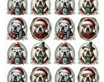 Adornos navideños de bulldogs ingleses en papel de arroz para decoupage (A4)