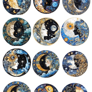 Reispapier für Decoupage, Mystische Monde Collage Blatt A4, Zubehör zur Kartenherstellung, Art Journal Papier, Papier zur Herstellung von Dekorationen, Ephemera