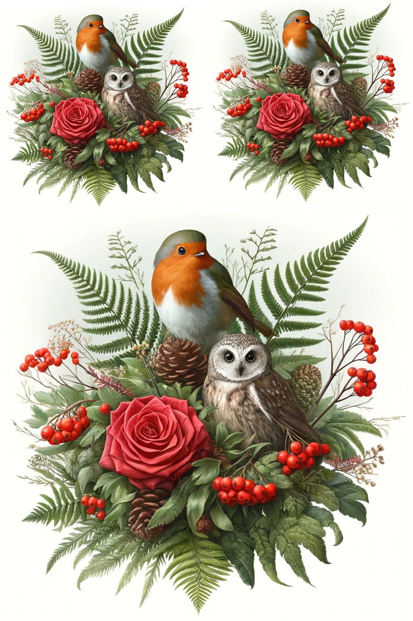 Red Robin & Owl Rice Paper for Decoupage: Red Roses A4 Sheet