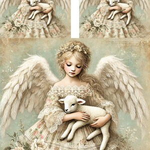 Papel de arroz para decoupage, papel de arroz Shabby Chic con ángel y cordero, papel de niña ángel vintage, papel para decoupage, ángel con cordero, n.º 4263