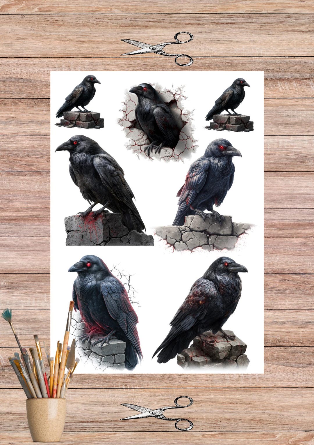 Raven Ripped Paper Effect Gothic Raven Rice Paper – Haunted Halloween Decoupage Paper – Spooky ...