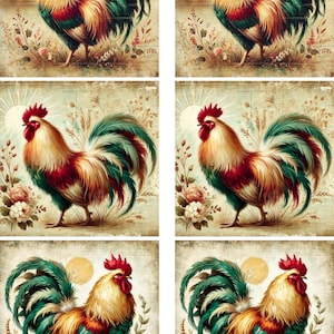 Papel de arroz para decoupage, papel de arroz con diseño de gallo orgulloso, papel decorativo para manualidades con gallo, scrapbooking, arte de aves de corral Shabby Chic, n.º 4291