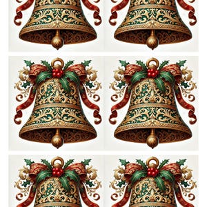 Christmas Gold Festive Bell, Rice Paper for Decoupage, Art Journal Paper, Decoupage Paper for Crafting, Ornaments, Mulberry Paper, Art