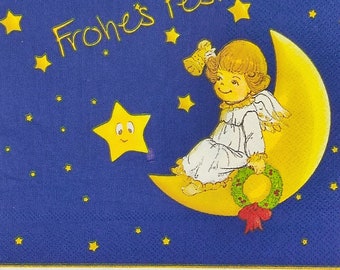 Angel On Moon Paper Napkins: Christmas Decoupage, Collage (4 ct)