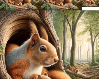 Squirrel with Babies Rice Paper - Decoupage, Scrapbooking (A4)