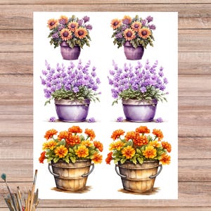 Sommerblumen Übertopf aus Reispapier, Vintage Blumentopf aus Decoupage Papier, Blumentopf Blumentopf Geschenk Idee, No 4589