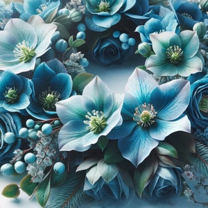 Hellébores bleus - papier de riz pour découpage artisanal scrapbooking collage techniques mixtes - journal indésirable - 1 nouvelle collection A4 de taille Standard