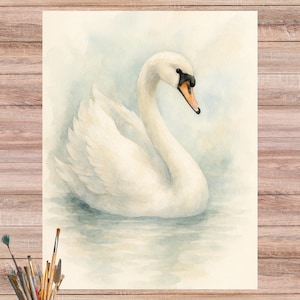 Papier de riz aquarelle élégant en forme de cygne pour le découpage et le bricolage, illustration délicate de cygne, impression de meubles, cygne serein pour la décoration intérieure, 4645
