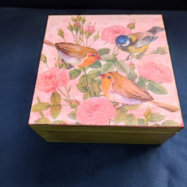 Wooden Birds & Roses Tea Box Decoupaged Tea Box4 Etsy