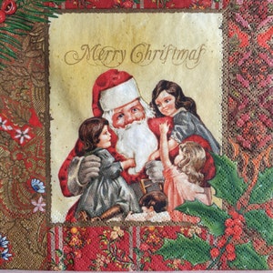Santa & Children Paper Napkins: Christmas Decoupage, Scrapbooking (4 Lunch Napkins)