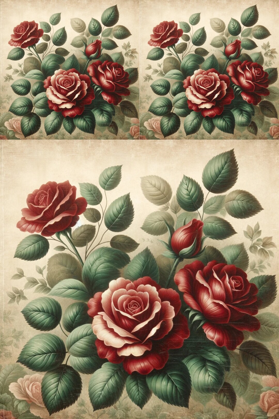 Vintage Red Roses Rice Paper A4 for Decoupage Craft Scrapbooking, Roses ...