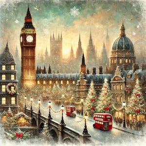 Navidad en Londres, Big Ben, papel de arroz de primera calidad para decoupage, suministros para técnicas mixtas, papel para diario basura, material efímero para álbumes de recortes, ARTE