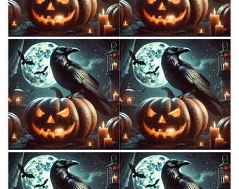 Papel de arroz con forma de calabaza y cuervo de Halloween: Hoja tamaño A4 para decoupage