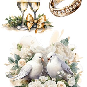 Papel de arroz para decoupage, papel para decoupage con motivos de boda, papel para manualidades con elementos de acuarela para boda, papel de arroz A4 para boda, anillos dorados