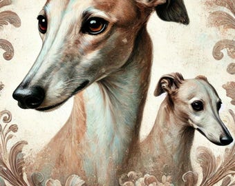 Papel de arroz con estampado de galgos para decoupage: Papel para scrapbooking tamaño A4