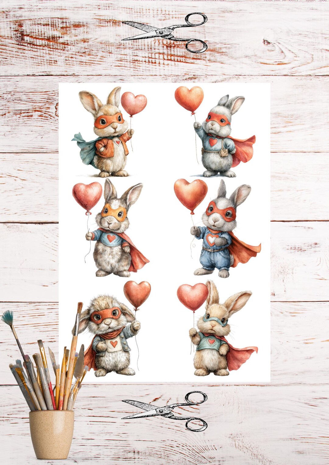 Rice Paper for Decoupage - Superhero Bunny With Heart Balloon ...