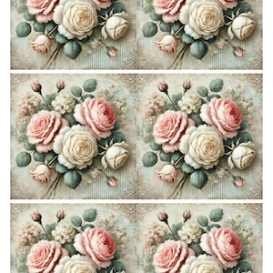 Rosen im Shabby Chic Reispapier, rustikale Wohnkultur, Pastell Rosen Papiercollage, Kartenherstellungszubehör, Vintage Rosendesign